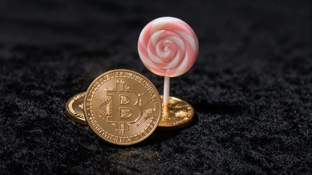 Goldene Bitcoin-M&uuml;nze auf dunklem Samt zeigt Krypto-Einzahlung bei Iris Casino